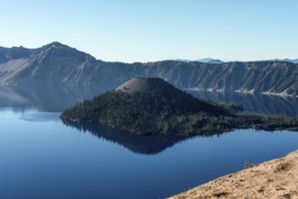 Magnificent reflection of the caldera of Crater Lake in the Crater Lake NP, USA