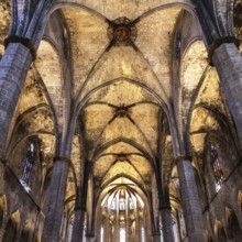 Interior of Santa Maria del Mar, the most beautiful gothic church in Barcelona