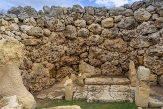 Xaghra, Malta, 20 December, 2023: detail view of the neolithic temple ruins of Ggantija on Gozo