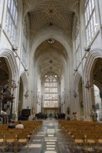 Interior view, stained glass window, Bath Abbey, Bath, England, Great Britain