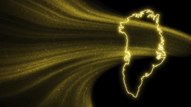 Map of Greenland, Gold glitter map on dark background
