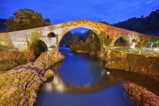 Cangas de Onis roman bridge on Sella river in Asturias of Spain