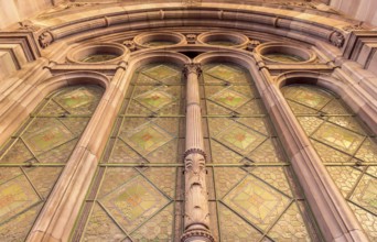 Strasbourg train station window, with huge stone columns and arch, very famous french architectural