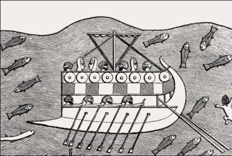 Phoenician ship with two rows of oars, 8th century