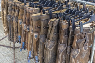 Bavarian lederhosen for sale at a market stall