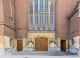 Brussels, Belgium, 07 03 2019, Facade of the catholic church of the sacred heart