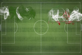 Pakistan vs Iran Soccer Match, national colors, national flags, soccer field, football game,