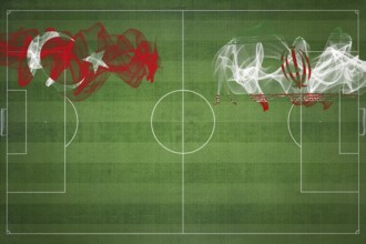 Turkey vs Iran Soccer Match, national colors, national flags, soccer field, football game,
