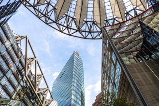 Berlin, Germany, July 28, 2019: Low angle view of the Sony Center. It is a Sony-sponsored building