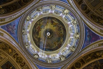 Saint Petersburg, Russia, June 16, 2019: Ray of light under the dome of the Orthodox Cathedral