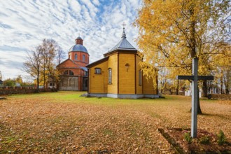 Old and new buildings of the Malnava Rosary Mother of God Catholic Church Ludza, Latvia