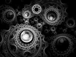 Abstract ornate halftone background - computer-generated image. Fractal art: sphere and a circle