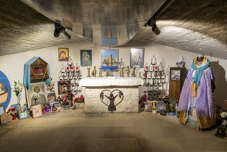 Saintes-Maries-de-la-Mer, France, 4 March, 2023: view of the crypt and altar in the Church of the