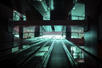 Escalator inside the building. Shooting Location: abu dhabi