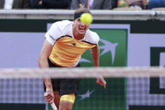 German player Alexander Zverev in action at the French Open, Roland Garros, Paris, France.