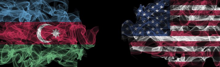Flags of Azerbaijan and USA on Black background, Azerbaijan vs USA Smoke Flags