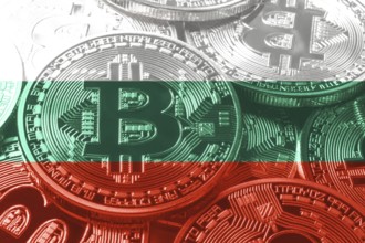 Bulgaria bitcoin flag, national flag cryptocurrency concept black background