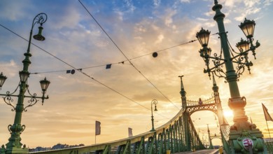 Cloudy sunrise over Liberty bridge in Budapest, Hungary