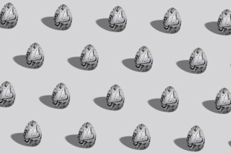 Silver Easter egg pattern made, Silver trendy style egg, Minimal Easter concept