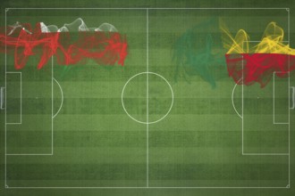 Oman vs Benin Soccer Match, national colors, national flags, soccer field, football game,