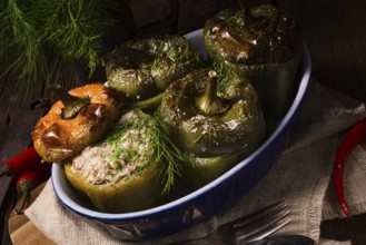 Stuffed peppers with bulgur, courgette and feta cheese