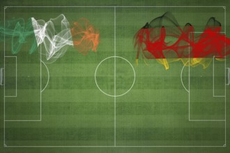 Ireland vs Germany Soccer Match, national colors, national flags, soccer field, football game,