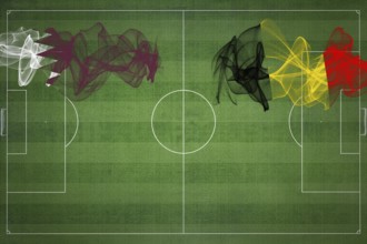 Qatar vs Belgium Soccer Match, national colors, national flags, soccer field, football game,