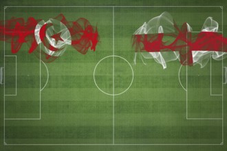 Tunisia vs England Soccer Match, national colors, national flags, soccer field, football game,