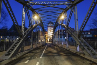 Waasenbrücke and Schwammerlturm in the blue hour, Leoben, Styria, Austria