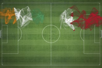 Ivory Coast vs Bahrain Soccer Match, national colors, national flags, soccer field, football game,