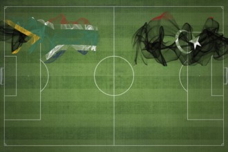 South Africa vs Libya Soccer Match, national colors, national flags, soccer field, football game,