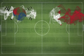 South Korea vs Bahrain Soccer Match, national colors, national flags, soccer field, football game,
