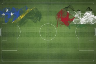 Solomon Islands vs Palestine Soccer Match, national colors, national flags, soccer field, football