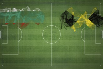 Bulgaria vs Jamaica Soccer Match, national colors, national flags, soccer field, football game,