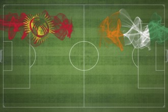 Kyrgyzstan vs Ivory Coast Soccer Match, national colors, national flags, soccer field, football