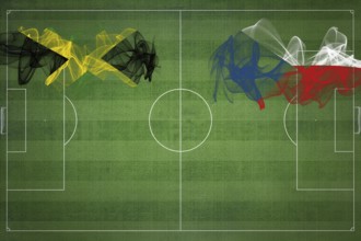 Jamaica vs Czech Republic Soccer Match, national colors, national flags, soccer field, football