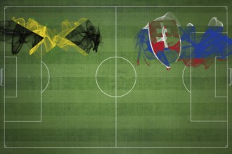 Jamaica vs Slovakia Soccer Match, national colors, national flags, soccer field, football game,