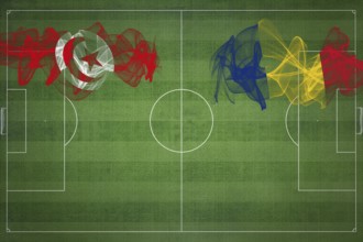 Tunisia vs Romania Soccer Match, national colors, national flags, soccer field, football game,