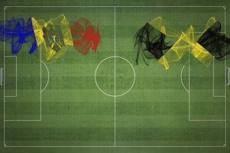 Moldova vs Jamaica Soccer Match, national colors, national flags, soccer field, football game,