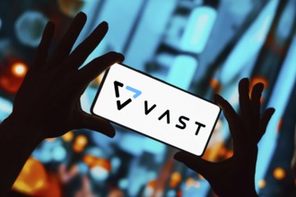 In this photo illustration, the VAST Data logo is displayed on a smartphone screen