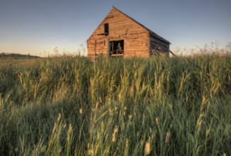 Abandoned Farmhouse Saskatchewan Canada sunset and prairie view