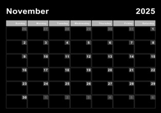November 2025 calendar, week start Sunday, modern design