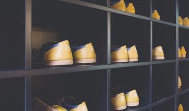 Bowling Shoes on a shelf in a bowling center in Amsterdam, The Netherlands