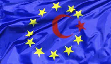 The Turkish flag inserted into the European flag, symbolising possible EU accession