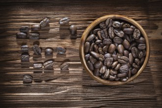 Coffee crops bowl on vintage wooden board