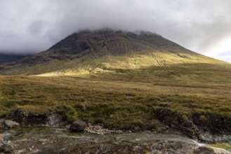 Clouds on the mountainsides, Fairy Pools, Black Cuillin Mountains, Isle of Skye, Hebrides,