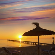 Majorca Muro beach sunrise in Alcudia Bay Mallorca at Balearic Islands of Spain