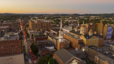 Traffic is backed up at the stop lights on main streets in York PA USA