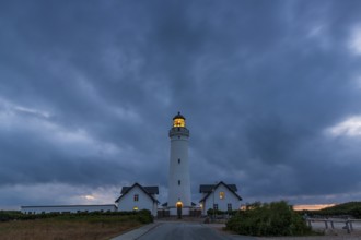 Hirtshals Fyr, lighthouse at dusk, Hirtshals, North Jutland, Denmark