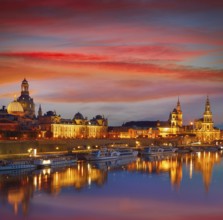 Dresden sunset skyline reflecion in Elbe river in Saxony of Germany